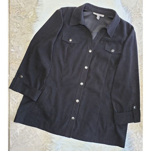 JM Collection Jackets & Blazers - JM Collection Faux Suede Jacket Snaps Black Sz 18